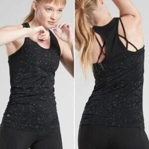 Athleta Speedlight Racerback Seamless Workout Tank Black Speckle Ruched Size Sma